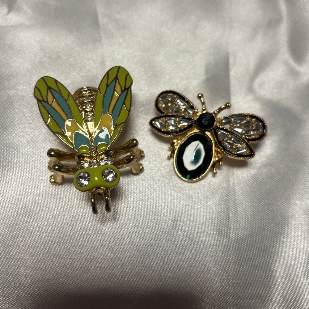 Gold and Green Insect Brooch Set